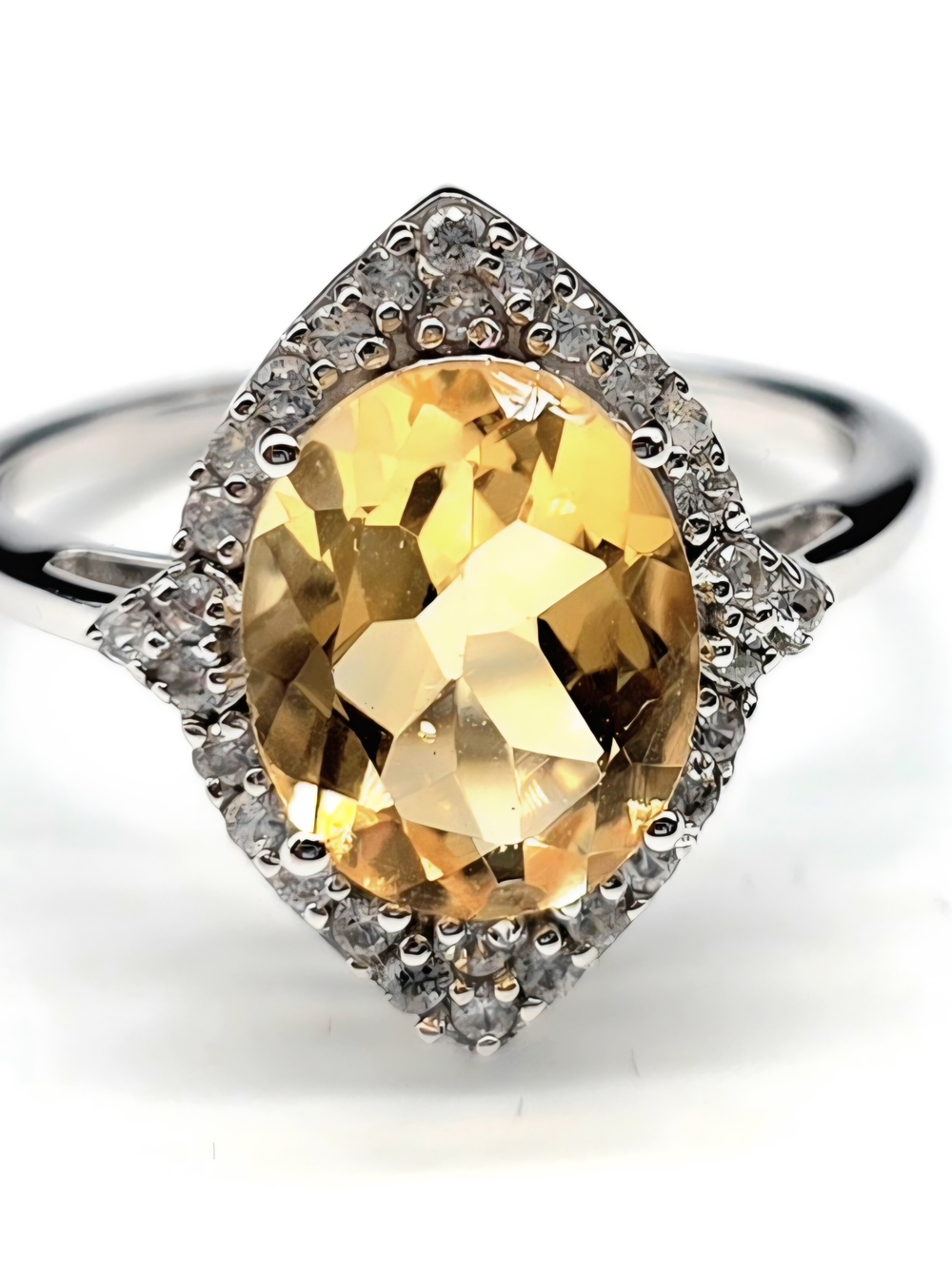 925 Sterling Silver 2.64 Ct Citrine White Zircon Ring Size 7